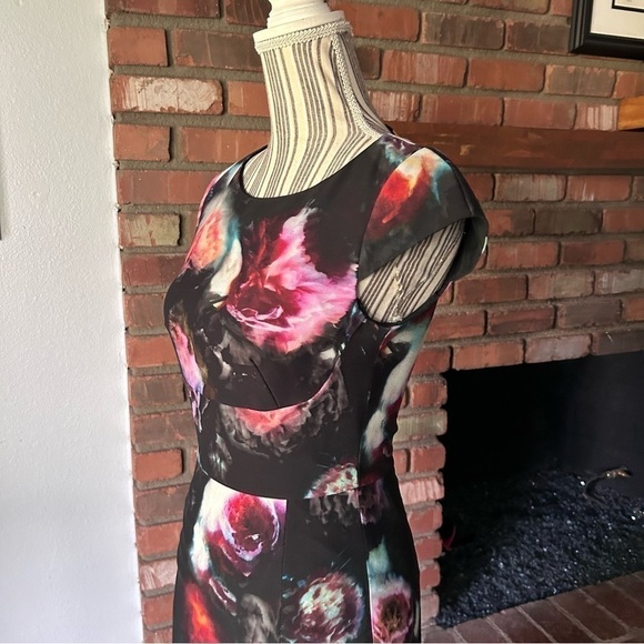 Paul Smith Black Floral Watercolor Burst Printed Sheath Dress Sz 5 - Picture 5 of 9